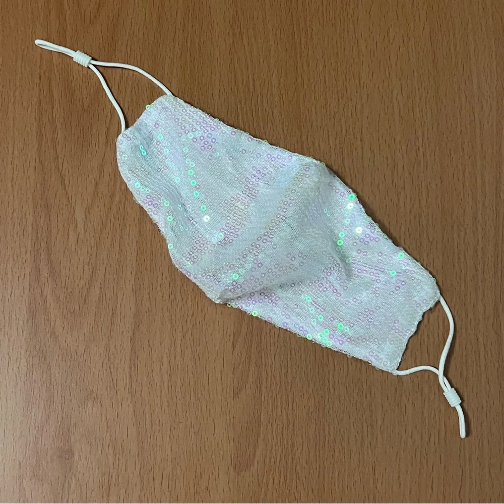 White Sequin Face Mask with Adjustable Straps